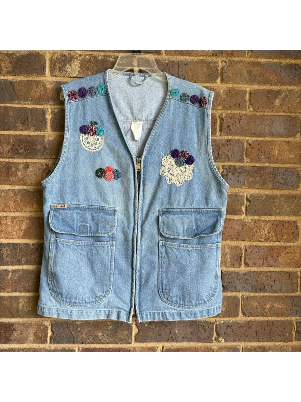 Grandmacore Vtg  GITANO Sleeveless Denim Chore Cargo Vest 90s Size M small STAIN